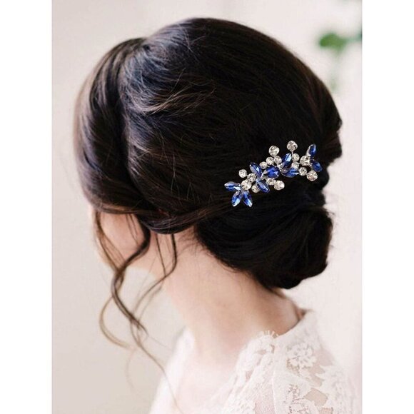 ?Women Blue Crystal Wedding Hair Comb Rhinestone Hair Piece Bridal Headpieces main image 6